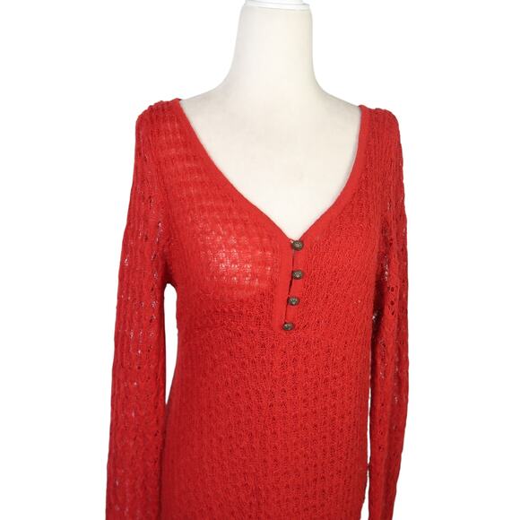 Sparrow by Anthropologie Red Crochet Knit Midi Sweater Dress L - Picture 2 of 6